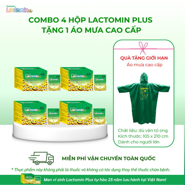 Combo 4 hộp Lactomin Plus tặng 1 áo mưa cao cấp