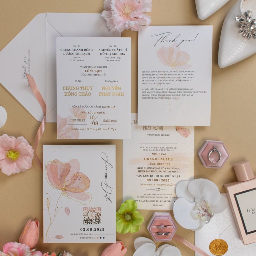 Thiệp Cưới Nàng Thơ Sắc Hoa Màu Nước Tinh Khôi - TLC-TK02