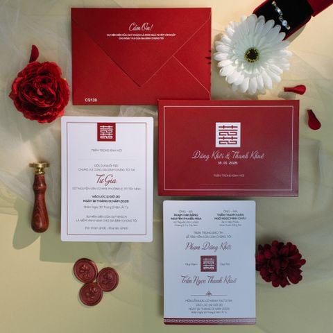 Thiệp Cưới Đỏ Hỷ Sự Bản Giao Hưởng Của Hạnh Phúc Viên Mãn  - CS139