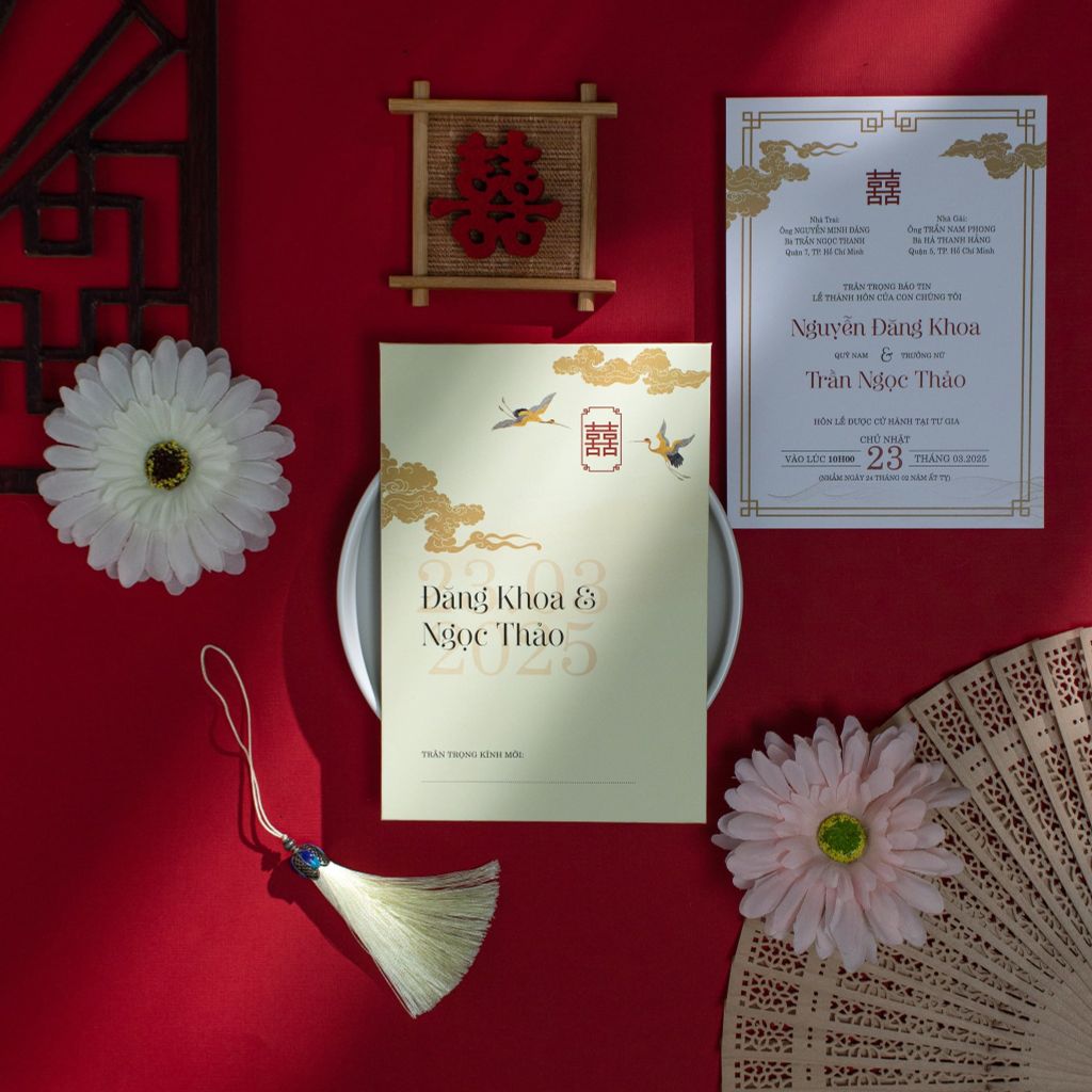 Thiệp Cưới Truyền Thống Hạc Vàng - BN-A002
