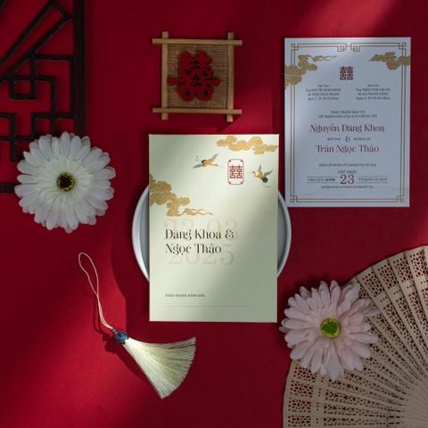 Thiệp Cưới Truyền Thống Hạc Vàng - BN-A002