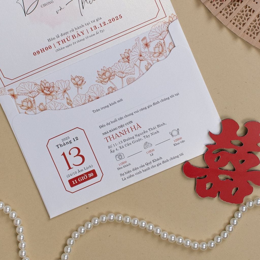Thiệp Cưới Hồng Liên Giao Ước Nét Đẹp Truyền Thống Tinh Khôi - TILA-D TK
