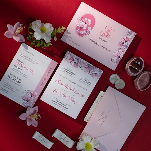 Thiệp Cưới Pink Peony Gói Ghém Chân Tình Trong Từng Nét Vẽ - CS136-H