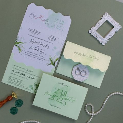 Thiệp Cưới 3 In 1 Xanh Mint Pastel – Bộ Thiệp Cưới Đẹp 2026