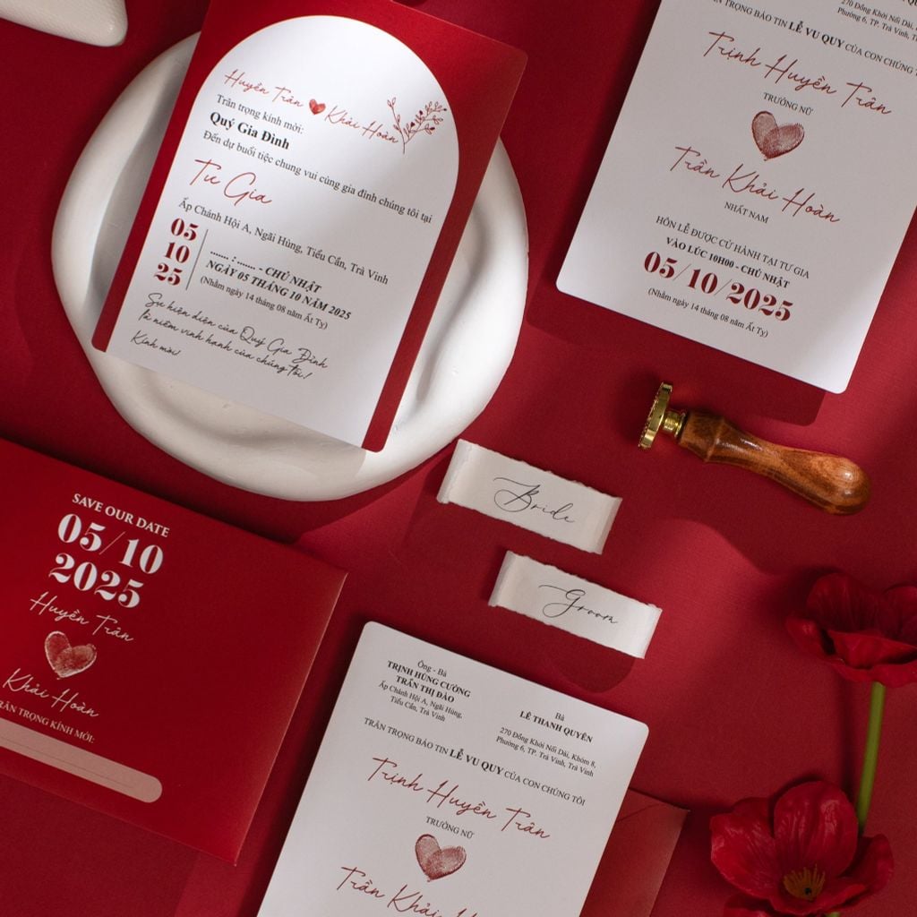 Thiệp Cưới Đỏ Vân Tay Trái Tim Gắn kết định mệnh - CS128