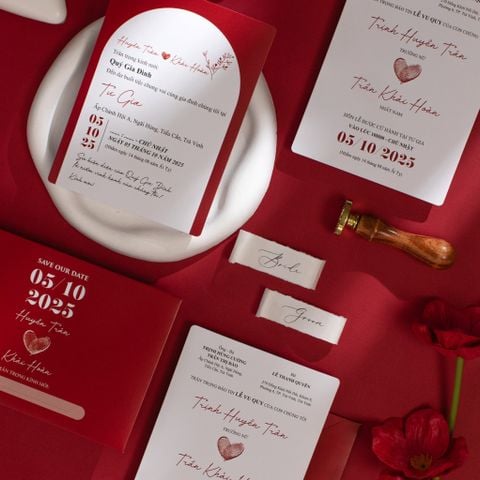 Thiệp Cưới Đỏ Vân Tay Trái Tim Gắn kết định mệnh - CS128