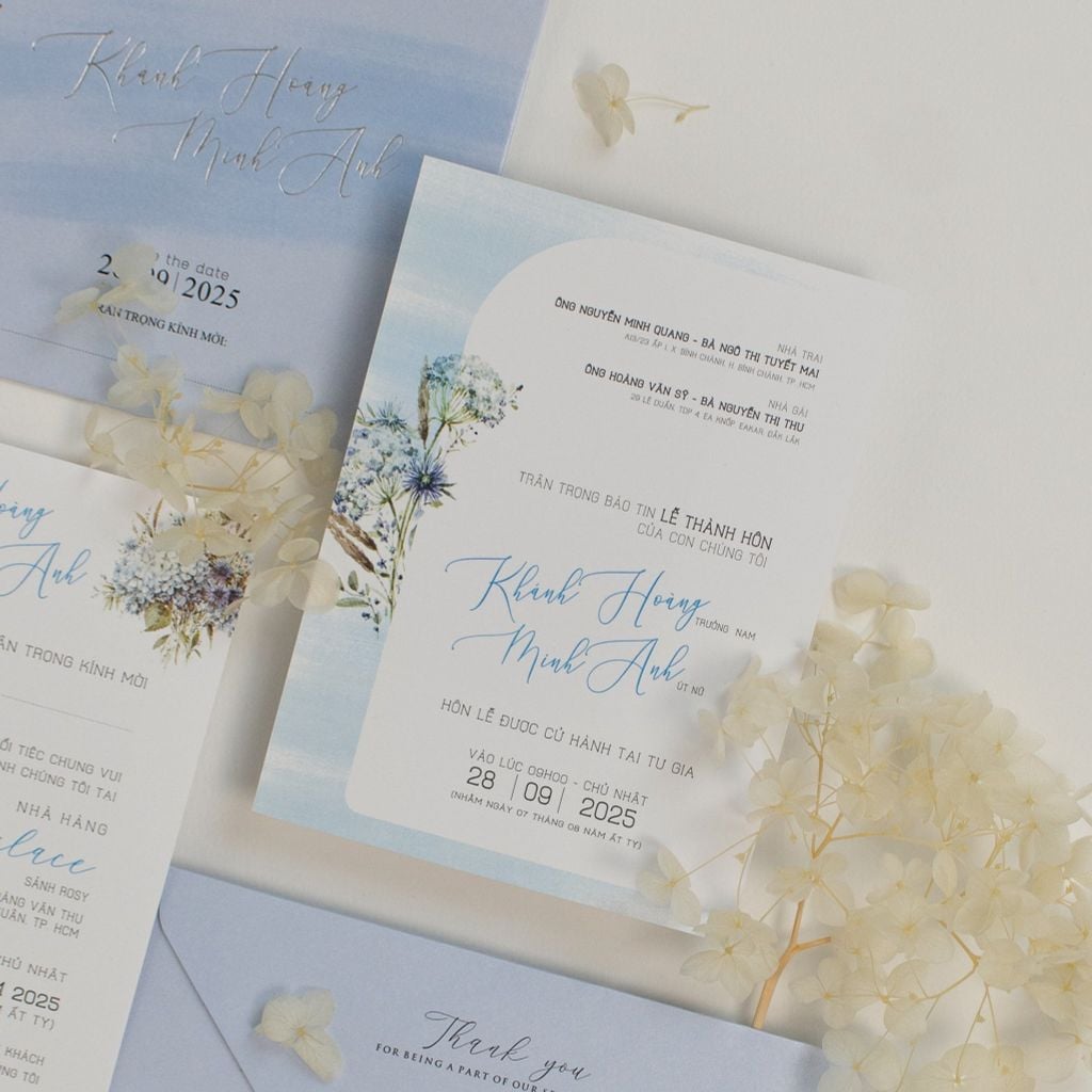 Thiệp cưới Sắc Lam Hẹn Ước Nét vẽ bình yên cho ngày chung đôi - TL-C012