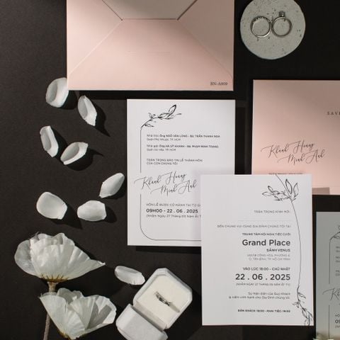Thiệp Cưới Hồng Pastel Nét Chấm Phá Tối Giản Cho Ngày Chung Đôi - BN -A009