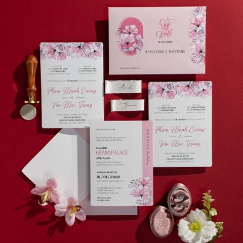 Thiệp Cưới Floral Pink lãng mạn  - CS136-H