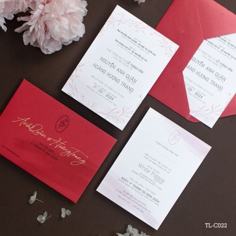 Thiệp Cưới Đỏ Ánh Kim Vệt Hồng Đánh Thức Vẻ Đẹp Cổ Điển - TL-C022