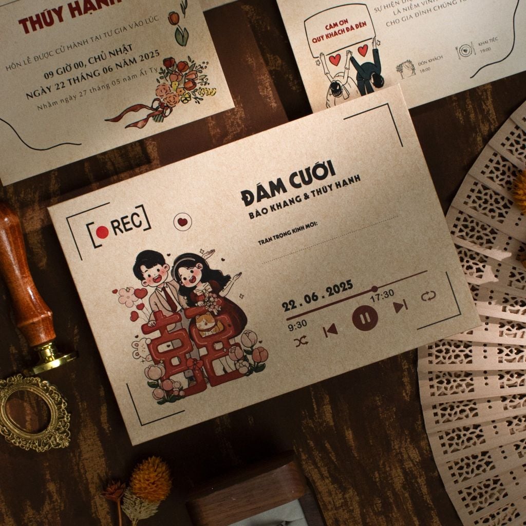 Thiệp Cưới Kraft Retro Thước Phim Tình Yêu Độc Bản - BN-A005