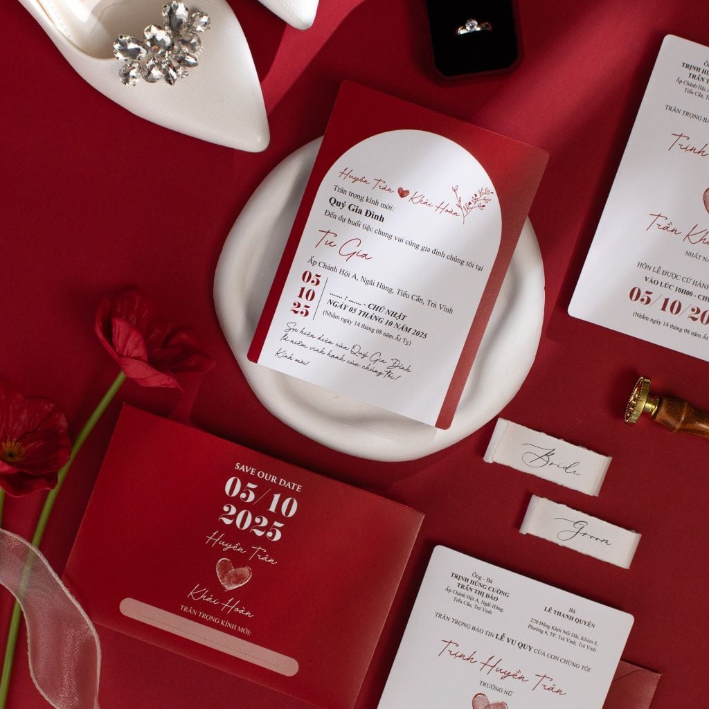 Thiệp Cưới Đỏ Vân Tay Trái Tim Gắn kết định mệnh - CS128