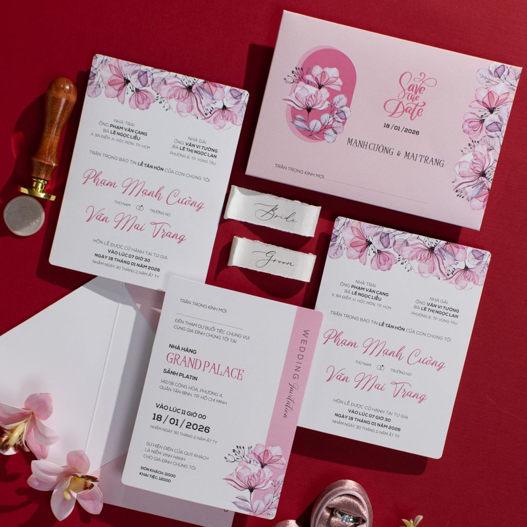 Thiệp Cưới Floral Pink lãng mạn  - CS136-H