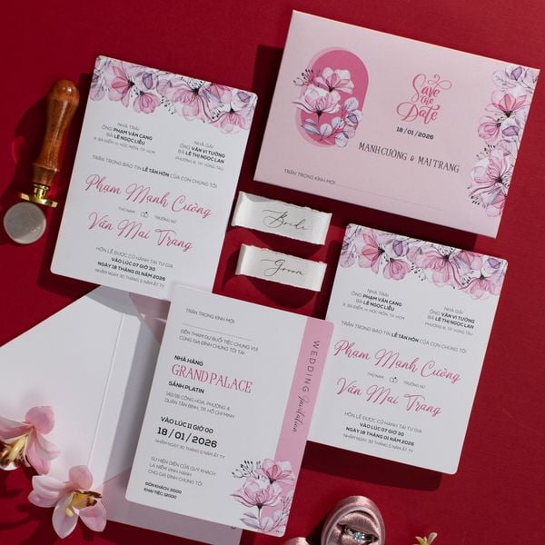 Thiệp Cưới Floral Pink lãng mạn  - CS136-H