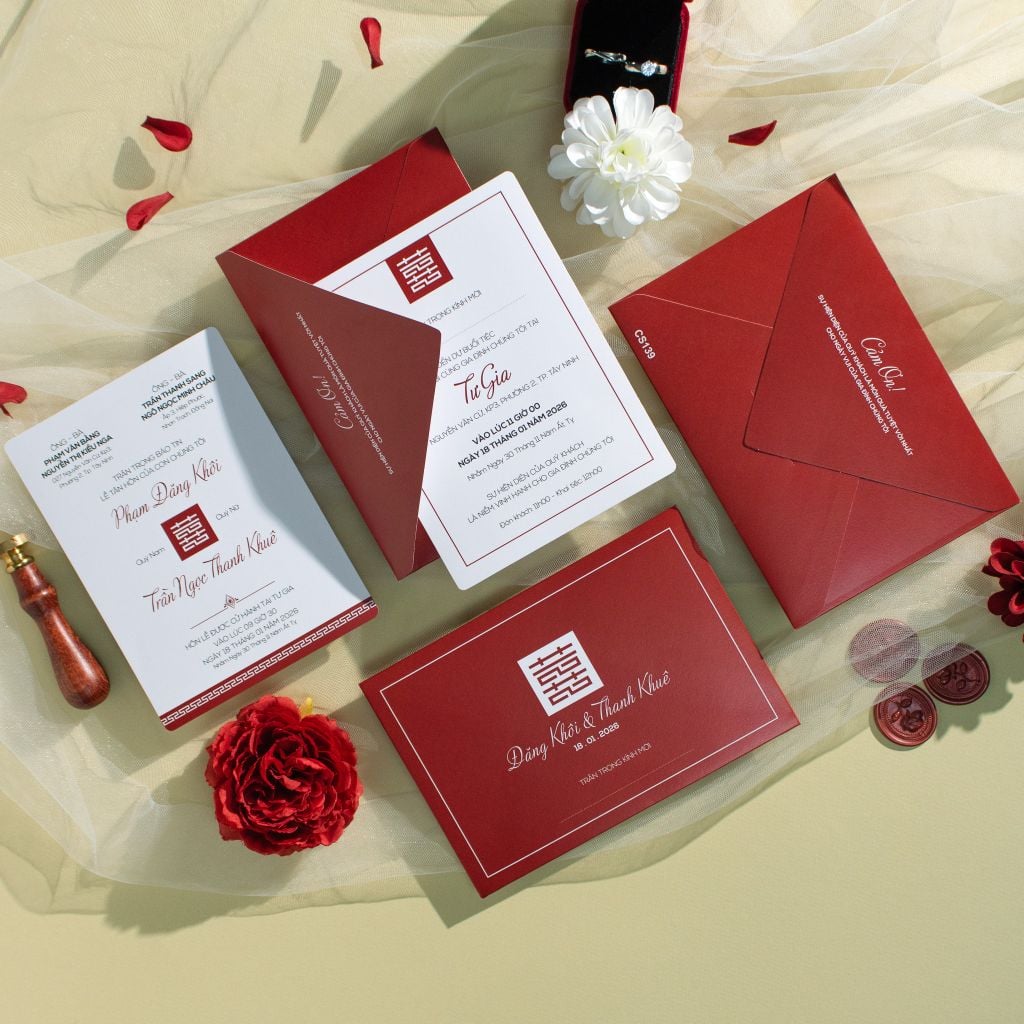 Thiệp Cưới Đỏ Hỷ Sự Bản Giao Hưởng Của Hạnh Phúc Viên Mãn  - CS139