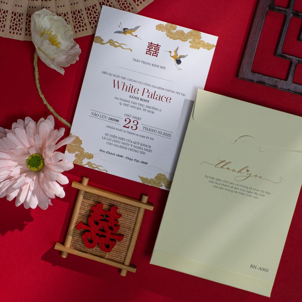 Thiệp Cưới Truyền Thống Hạc Vàng - BN-A002