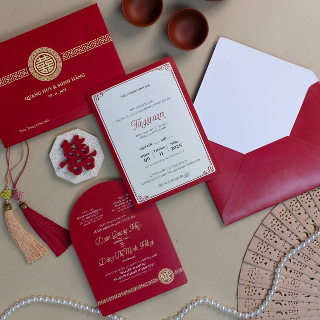 Thiệp Cưới Hỷ Sự Khởi Đầu Nét Đỏ Nồng Nàn Cho Ngày Chung Đôi - CS122