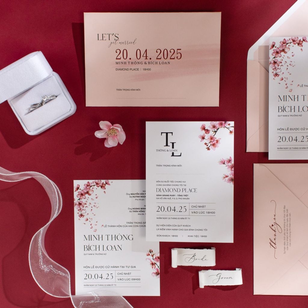 Thiệp Cưới Hoa Anh Đào Pastel - BN-A001