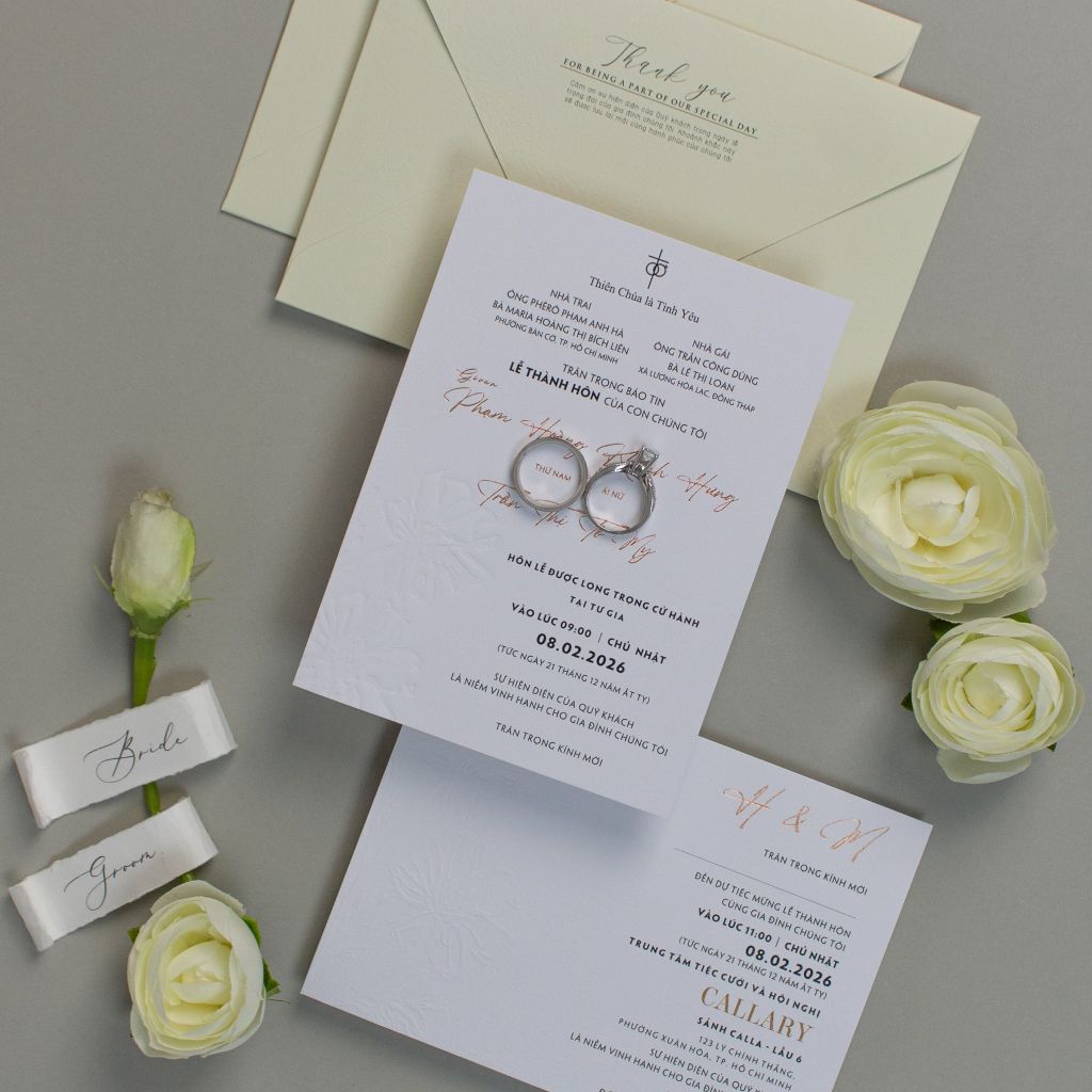 Thiệp Cưới Hoa Cúc Họa Mi Dập Nổi - CSTK03