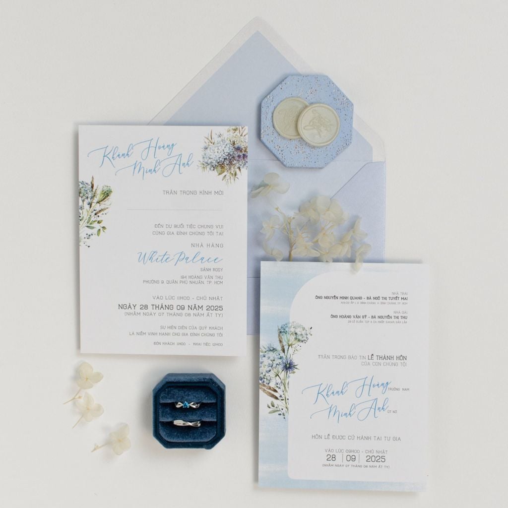 Thiệp cưới Sắc Lam Hẹn Ước Nét vẽ bình yên cho ngày chung đôi - TL-C012