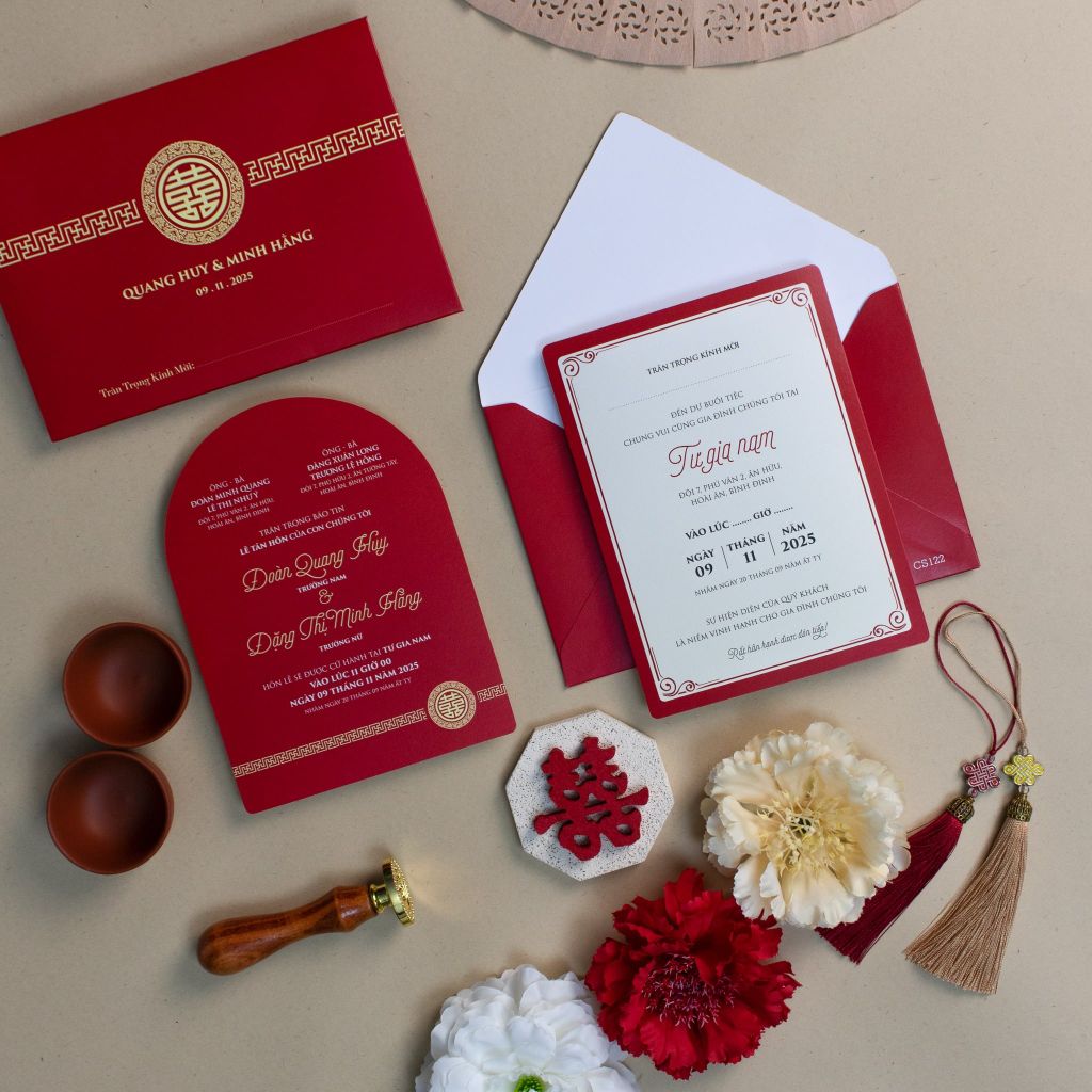 Thiệp Cưới Hỷ Sự Khởi Đầu Nét Đỏ Nồng Nàn Cho Ngày Chung Đôi - CS122