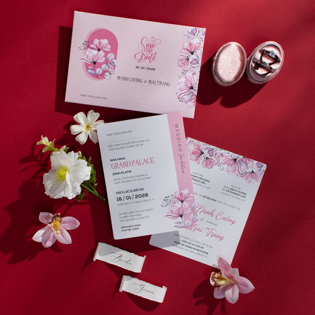 Thiệp Cưới Floral Pink lãng mạn  - CS136-H