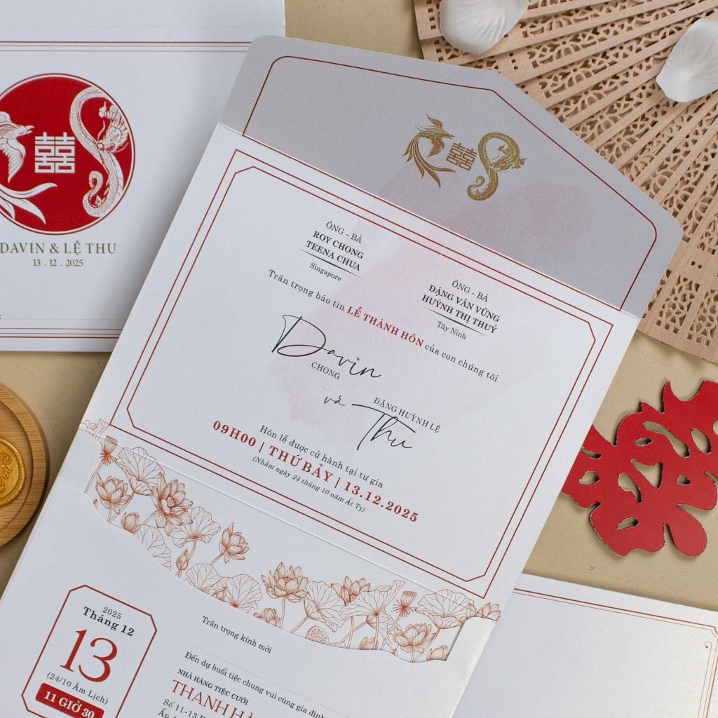 Thiệp Cưới Hồng Liên Giao Ước Nét Đẹp Truyền Thống Tinh Khôi - TILA-D TK