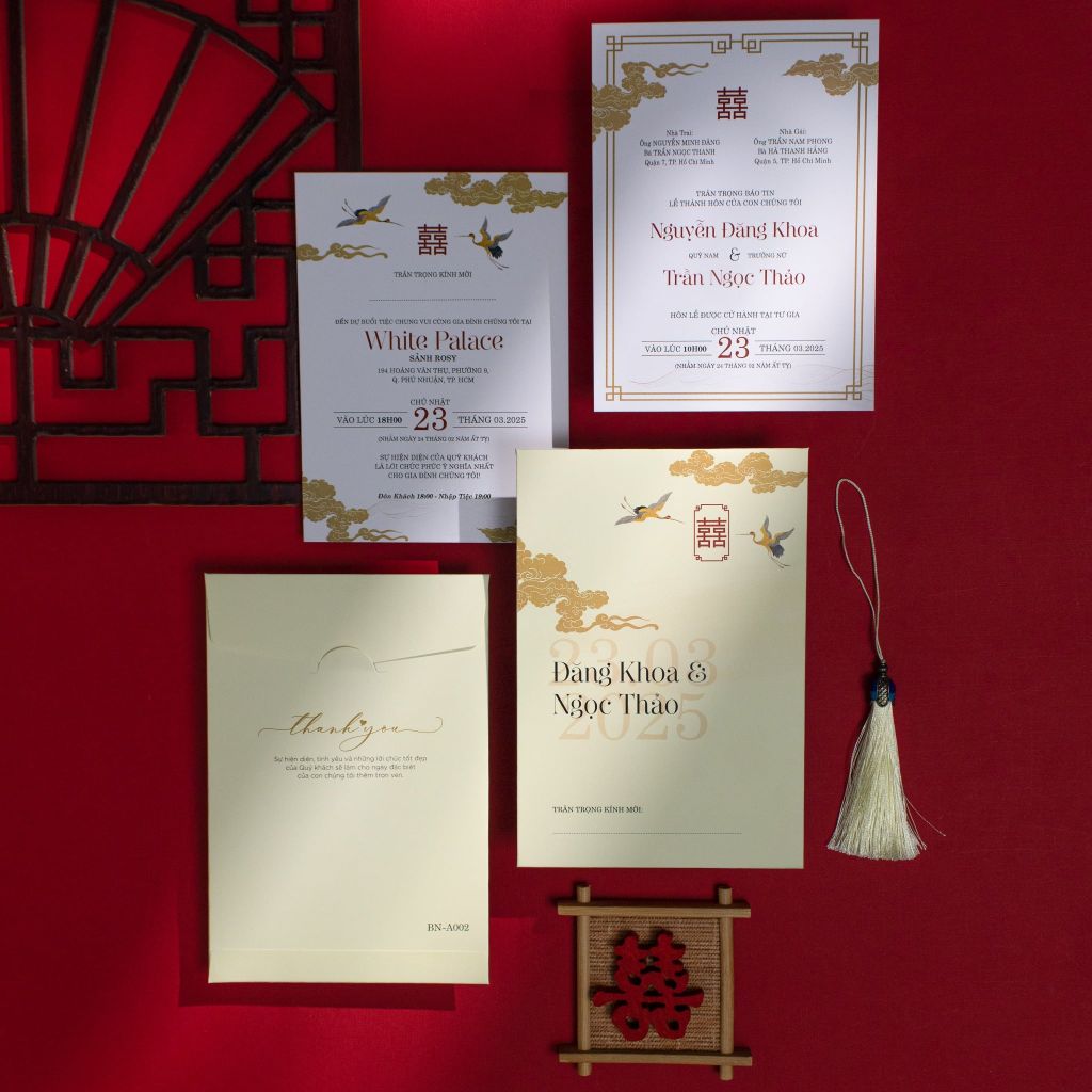 Thiệp Cưới Truyền Thống Hạc Vàng - BN-A002