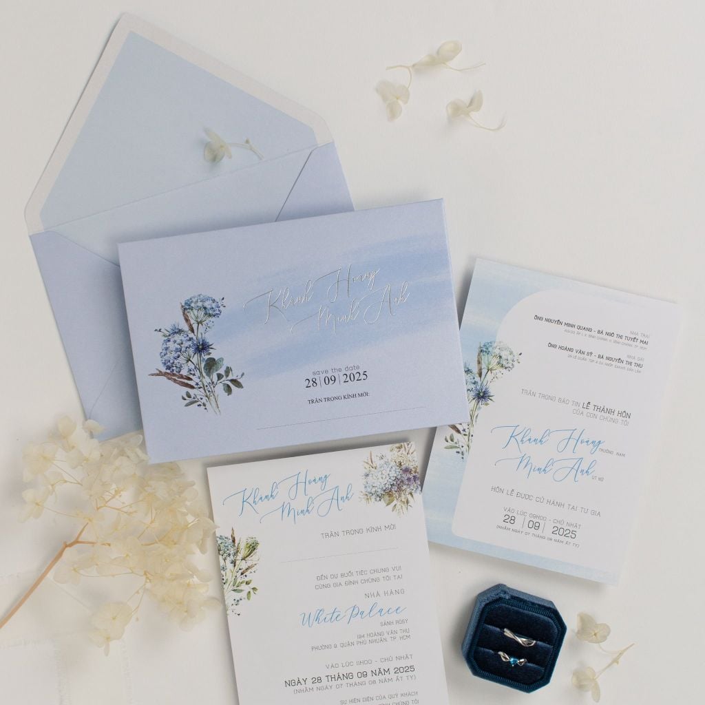 Thiệp cưới Sắc Lam Hẹn Ước Nét vẽ bình yên cho ngày chung đôi - TL-C012