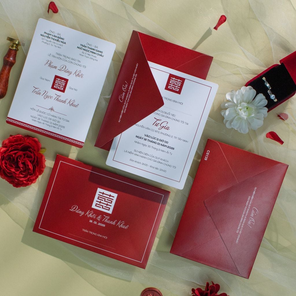 Thiệp Cưới Đỏ Hỷ Sự Bản Giao Hưởng Của Hạnh Phúc Viên Mãn  - CS139