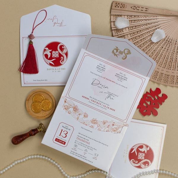 Thiệp Cưới Hồng Liên Giao Ước Nét Đẹp Truyền Thống Tinh Khôi - TILA-D TK