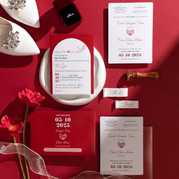 Thiệp Cưới Đỏ Vân Tay Trái Tim Gắn kết định mệnh - CS128