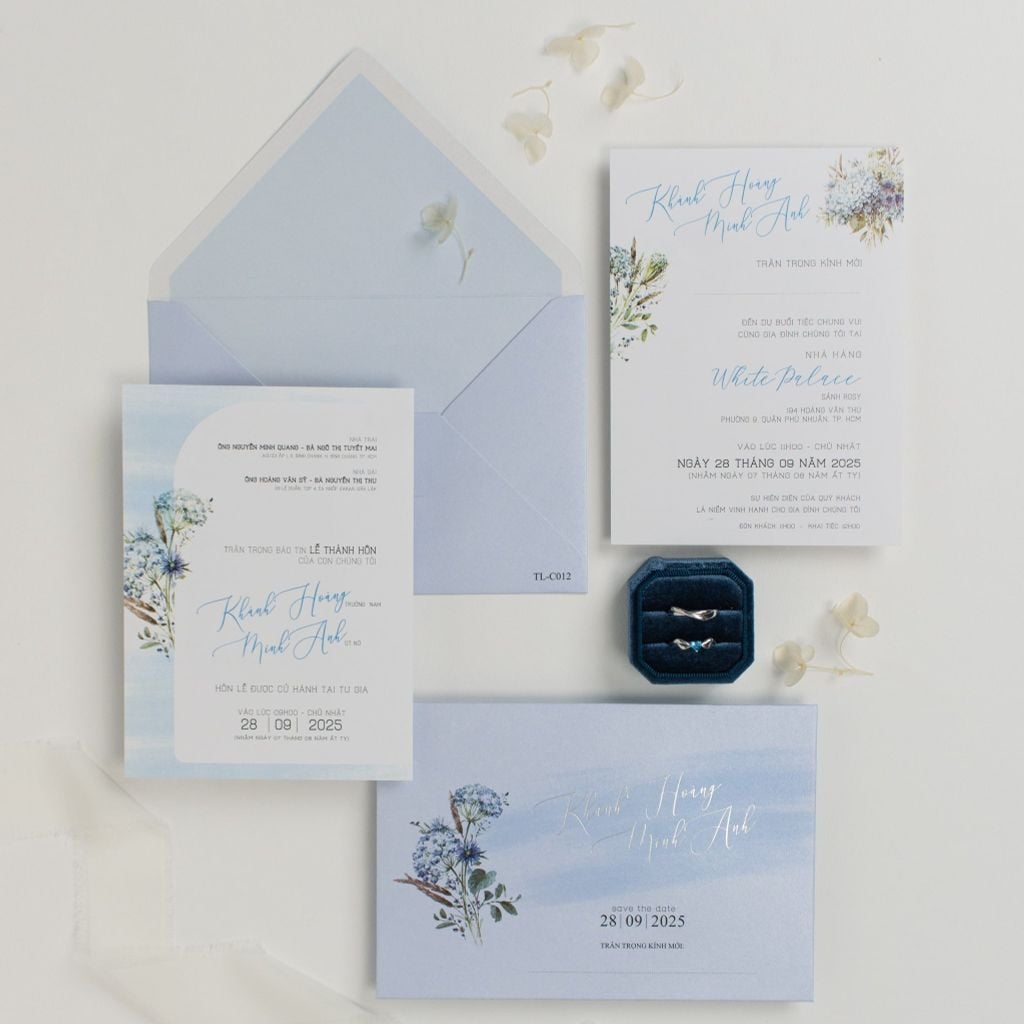Thiệp cưới Sắc Lam Hẹn Ước Nét vẽ bình yên cho ngày chung đôi - TL-C012