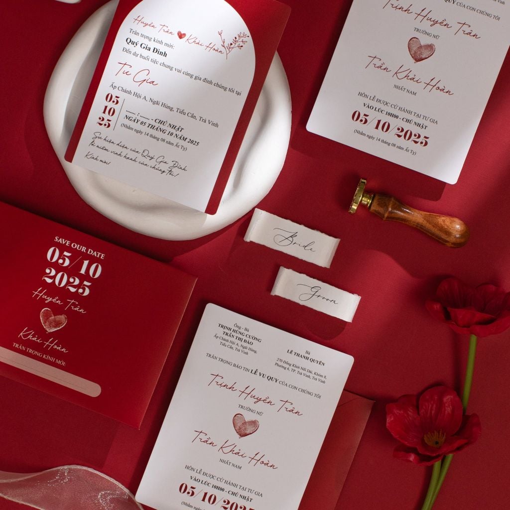 Thiệp Cưới Đỏ Vân Tay Trái Tim Gắn kết định mệnh - CS128