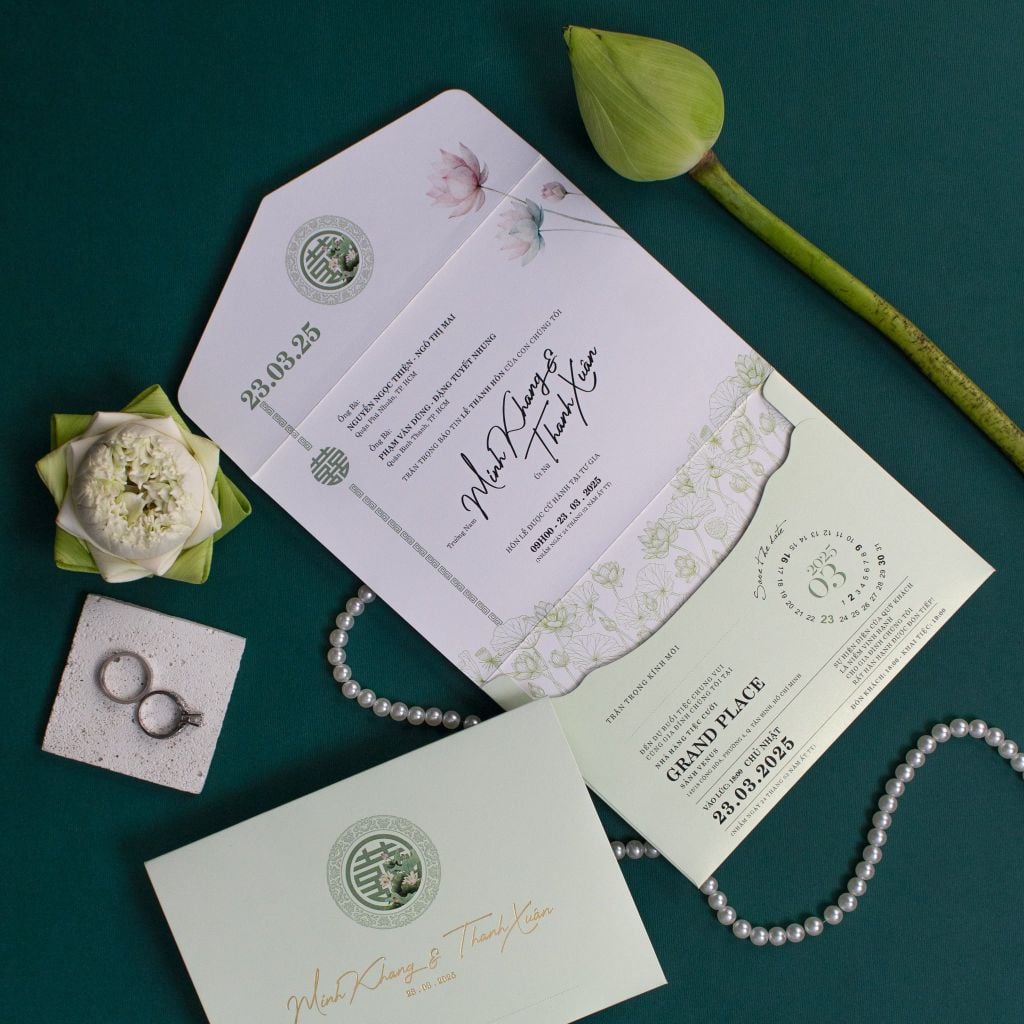 Thiệp Cưới Truyền Thống Hoa Sen Tinh Khiết 3 in 1 | TILA-D007