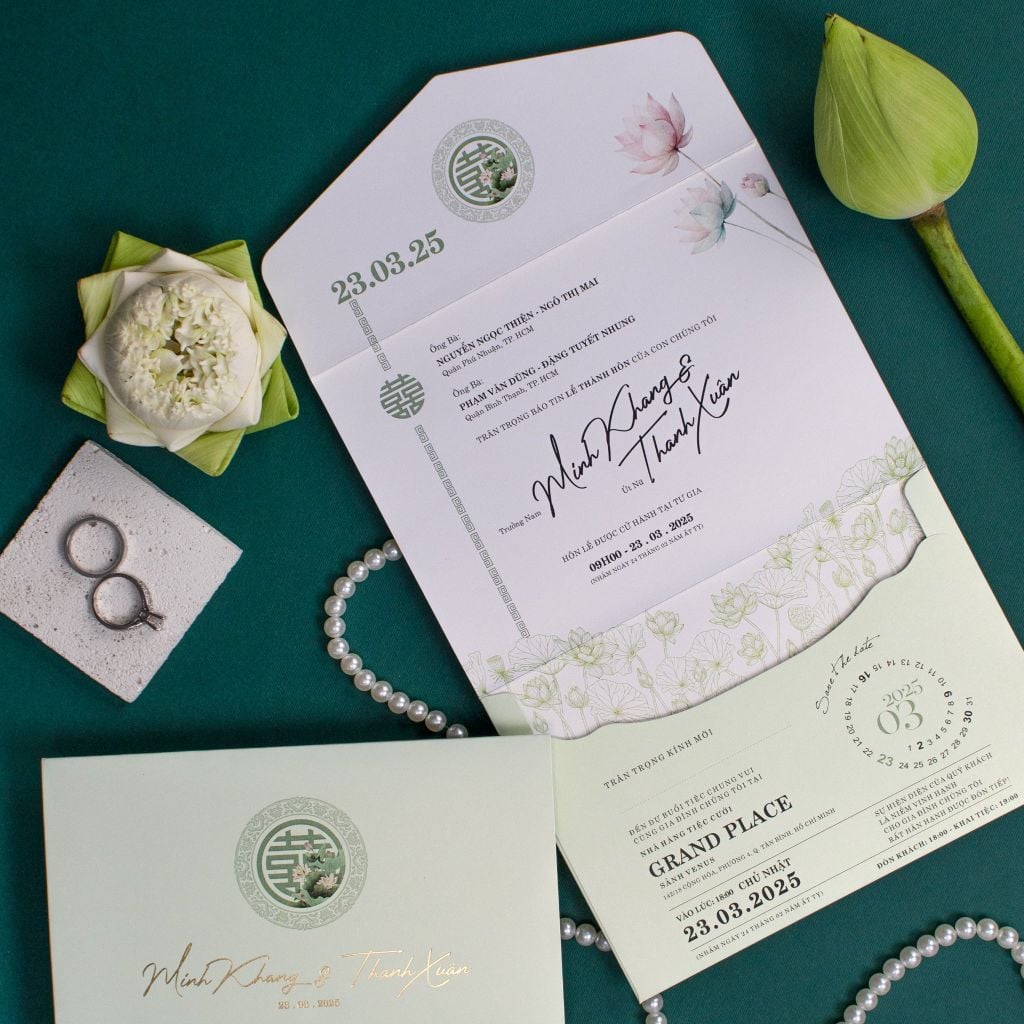 Thiệp Cưới Truyền Thống Hoa Sen Tinh Khiết 3 in 1 | TILA-D007