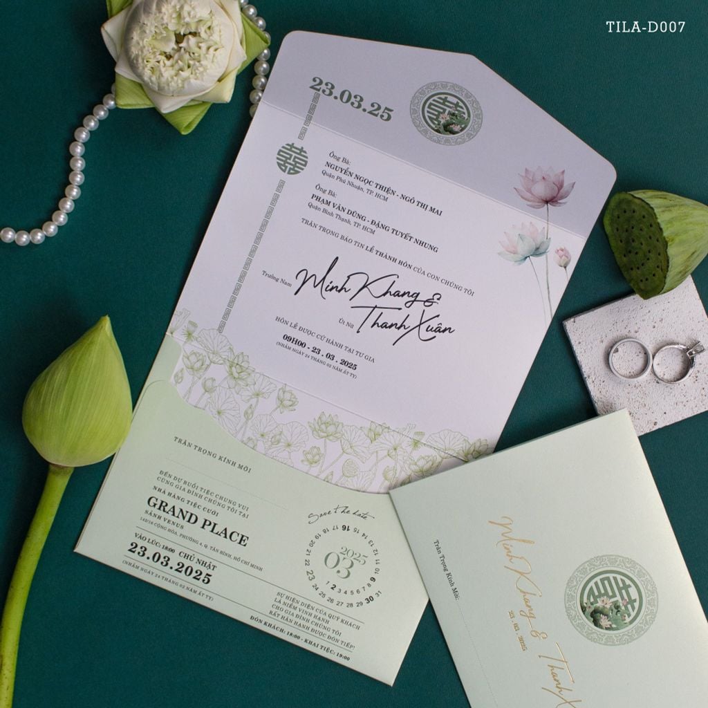 Thiệp Cưới Truyền Thống Hoa Sen Tinh Khiết 3 in 1 | TILA-D007