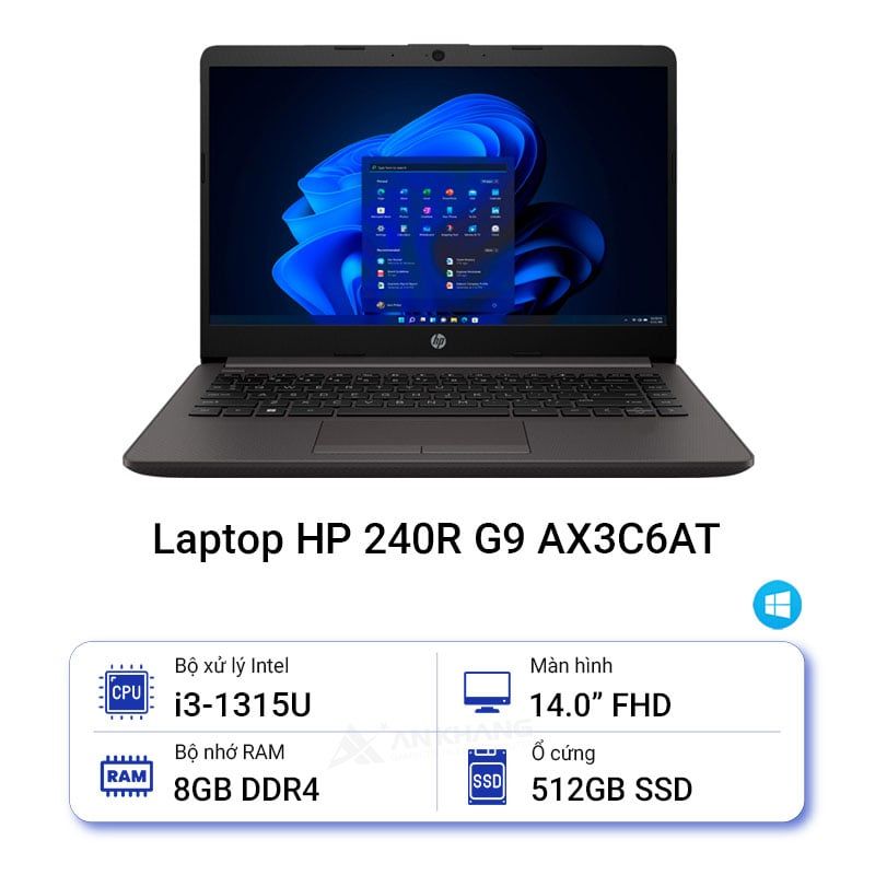  Máy tính Laptop HP 240R G9 AX3C6AT (i3-1315U/ 8GB DDR4/ 512GB SSD/ Intel UHD Graphics/ 14.0″ FHD/ Windows 11) 