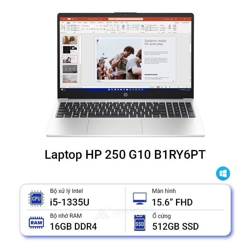  Laptop HP 250 G10 i5-1335U/16GB RAM /512GB SSD/15.6FHD/WL/BT/3C/W11H/ Màu bạc  B1RY6PT 