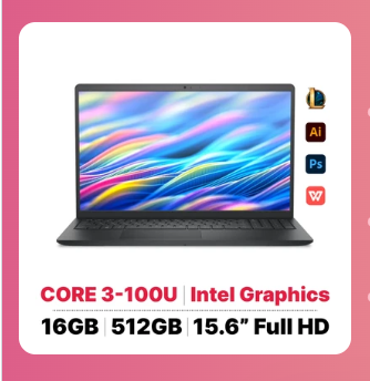  Máy tính xách tay Dell 15 DC15250 ( Intel Core 3.100U / RAM 16GB / SSD 512GB / Intel Graphics / 15.6inch FHD / Ubuntu / Đen_Nhập khẩu chính hãng ) 