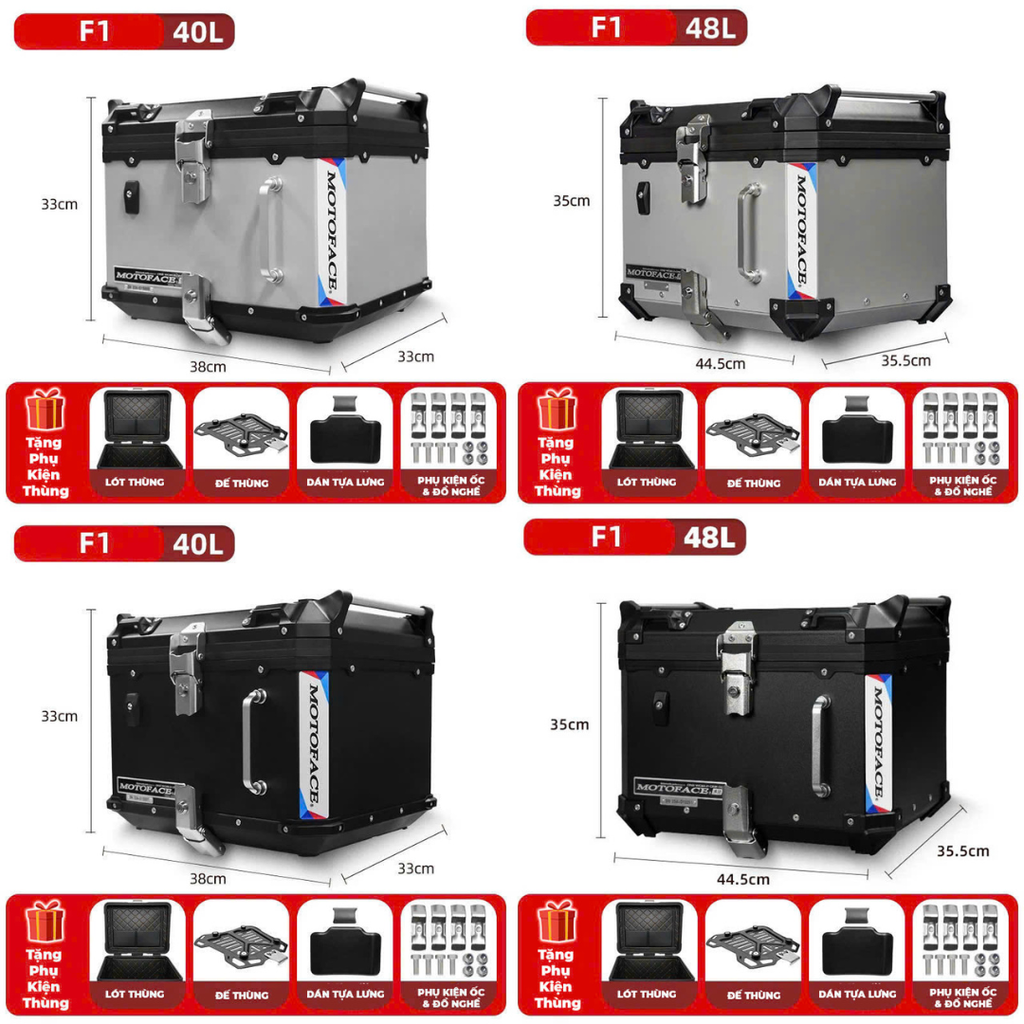 Thùng nhôm MOTOFACE F1 chính hãng 40L - 48L