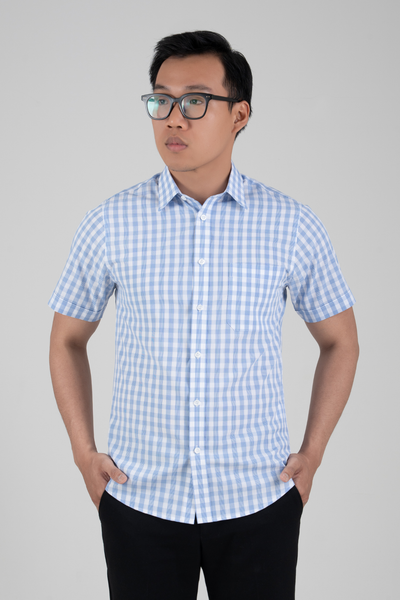  Áo sơ mi nam tay ngắn họa tiết sọc kẻ xanh GENTITI By Thái Tuấn - 1C810HAKT100 