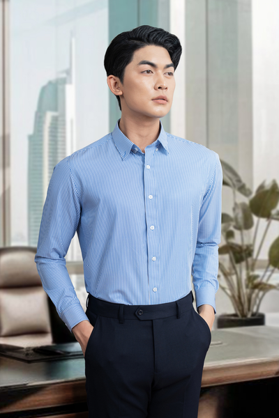  Áo sơ mi dài tay sọc xanh dương - 1C7925AKTS202A 