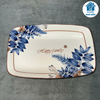 Đĩa sứ chữ nhật hoa văn xanh phù hợp để hoa quả, salad,…