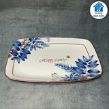  Đĩa sứ chữ nhật hoa văn xanh phù hợp để hoa quả, salad,… 