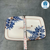  Đĩa sứ chữ nhật hoa văn xanh phù hợp để hoa quả, salad,… 