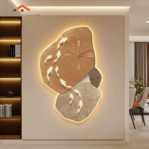 Tranh Đồng Hồ Treo Tường Gắn Đèn LED Cao Cấp – Trang Trí Phòng Khách Hiện Đại