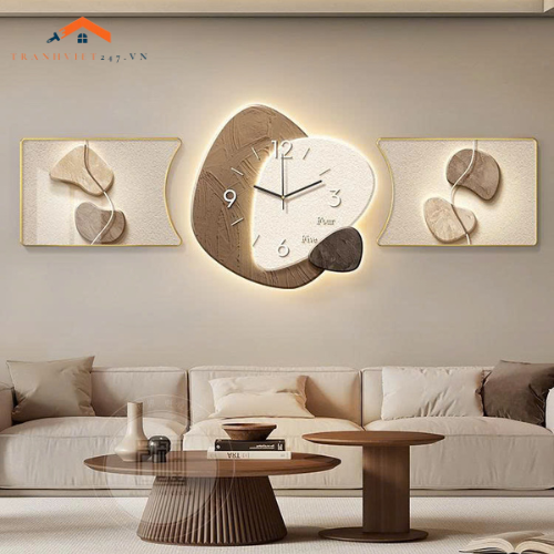 Bộ Tranh Đồng Hồ LED Treo Tường Tối Giản Hiện Đại – Trang Trí Phòng Khách Chung Cư