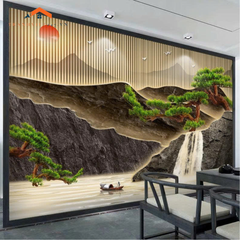 Tranh Dán Tường 3D Sơn Thủy Hữu Tình – Trang Trí Phòng Khách Hiện Đại