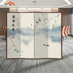 Bộ 4 tấm vách ngăn bình phong hoạ tiết hoa và chim in 2mặt -Tranhviet247